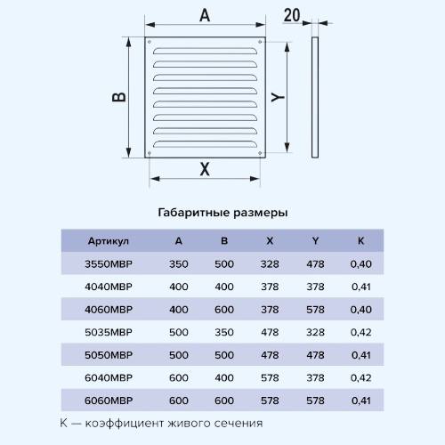 Решетка вентиляционная МВР жалюзи 500х500 окрашенная сталь белый ERA