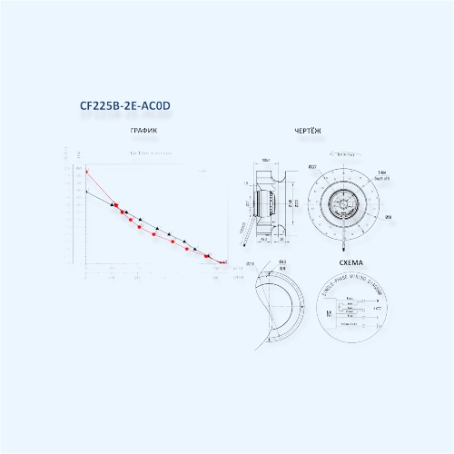 MES CF225B-2E-AC0D Мотор-колесо серии CF с назад загнутыми лопатками и диффузором MES CF225B-2E-AC0D Мотор-колесо серии CF с назад загнутыми лопатками и диффузором