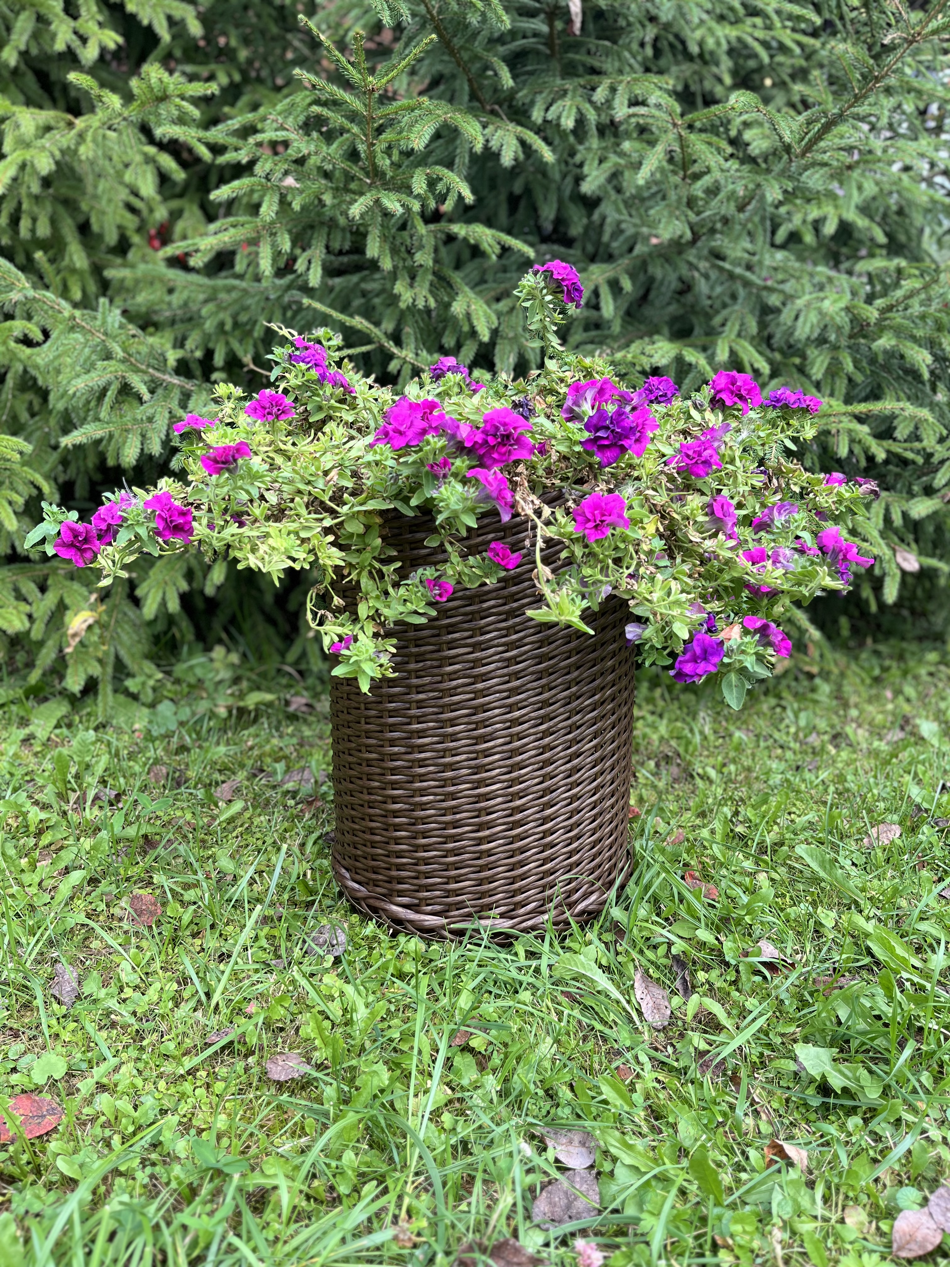 Кашпо цилиндр из искусственного ротанга бронзовый орех 32 литра