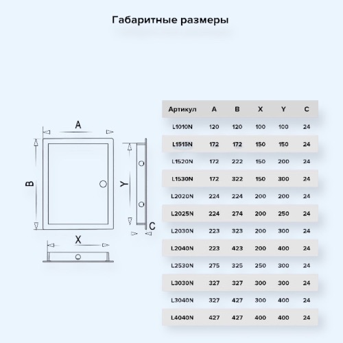 L3030N gray Люк ревизионный LN фланец 300х300 нажимной 327х327 пластик gray EVECS
