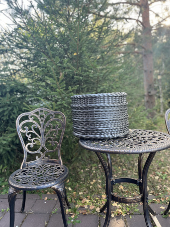 Кашпо низкий цилиндр из искусственного ротанга серебряный дуб 20 литров