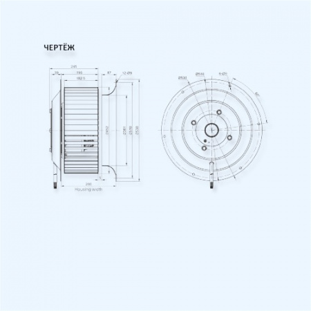 MES RE450F-6D-AC0 Мотор-колесо серии RE с вперед загнутыми лопатками для прямоугольных вентиляторов