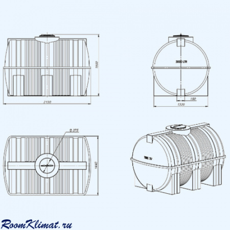 Полимер G 3000 Цилиндрический горизонтальный пластиковый бак емкость для воды