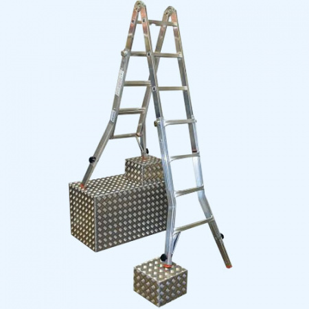 KRAUSE Tele Vario 4х4 с 4 удлинителями стоек (129970) Шарнирная телескопическая лестница стремянка