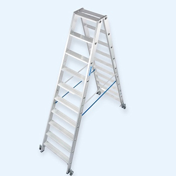 Двусторонняя алюминиевая передвижная стремянка со ступенями Krause 2х10 (124876)