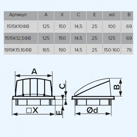 1919К15.16ФВ Выход стенной КФВ фланец D150/160 обр.клапан 190х190 ASA Ivory ERA STREETLINE