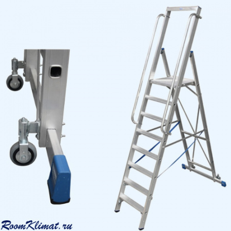 Передвижная лестница стремянка с траверсой роликами и дугой безопасности Krause Stabilo 6 ступеней (127501)