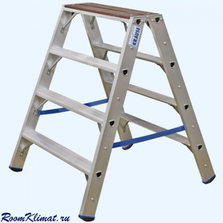 Двухсторонняя лестница стремянка с деревянной площадкой Krause Stabilo 2х4 (123862)
