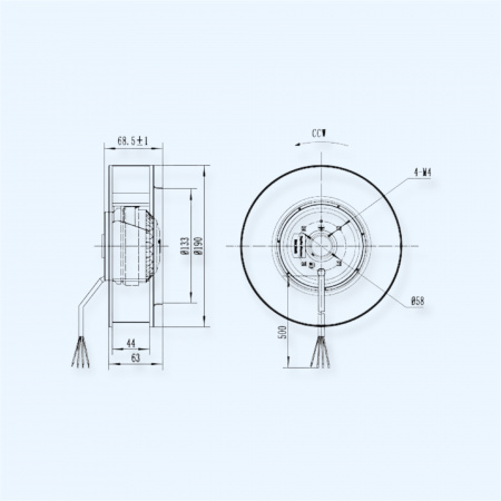 MES CF190B-2E-AC0 Мотор-колесо серии CF с назад загнутыми лопатками