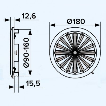 10RKU ERA Решетка вентиляционная RKU фланец D90-160 регулируемая D180 пластик
