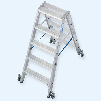 Двусторонняя алюминиевая передвижная стремянка со ступенями Krause 2х5 (124838)