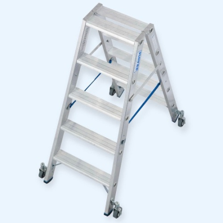 Двусторонняя алюминиевая передвижная стремянка со ступенями Krause 2х5 (124838)