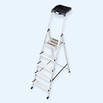 Алюминиевая стремянка с широкими ступенями 100мм. (+ универсальная мульти-грип полка) KRAUSE SECURY 5 ступеней (126535)