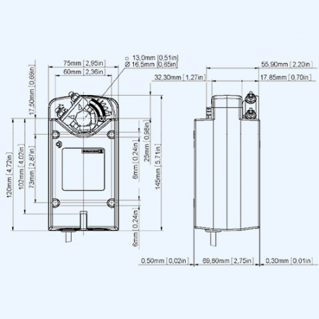 341C-024D-03 Gruner электропривод с моментом вращения 3 Нм с возвратной пружиной