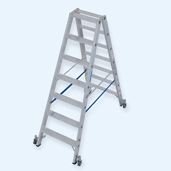 Двусторонняя алюминиевая передвижная стремянка со ступенями Krause 2х7 (124852)