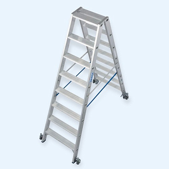 Двусторонняя алюминиевая передвижная стремянка со ступенями Krause 2х8 (124869)