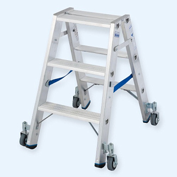 Двусторонняя алюминиевая передвижная стремянка со ступенями Krause 2х3 (124814)