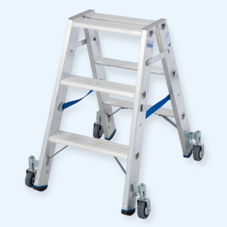Двусторонняя алюминиевая передвижная стремянка со ступенями Krause 2х3 (124814)
