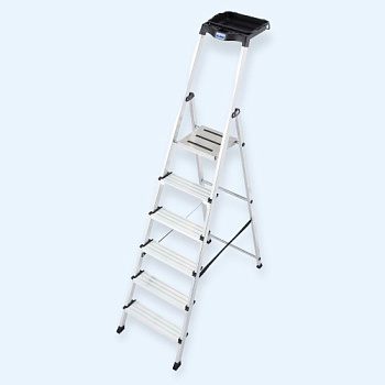 Алюминиевая стремянка с широкими ступенями 100мм. (+ универсальная мульти-грип полка) KRAUSE SECURY 6 ступеней (126542)