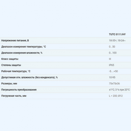 TUTC0111/HY Shuft канальный преобразователь влажности и температуры TUTC0111/HY Shuft канальный преобразователь влажности и температуры