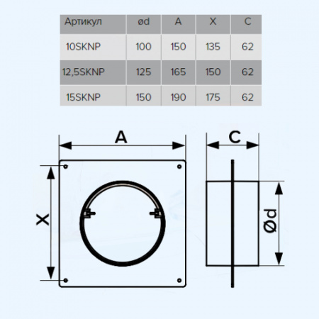 10SKNP ERA Площадка торцевая SKNP фланец D100 соединитель 150x135 пластик