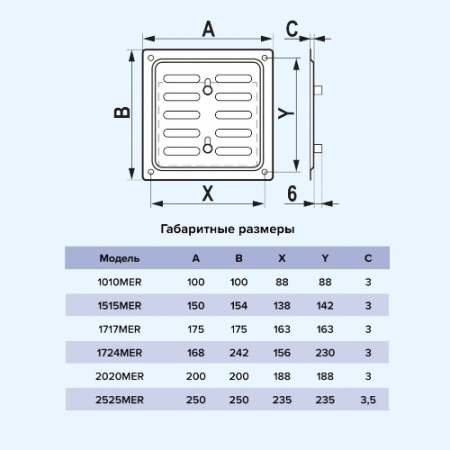2020MER Chrome ERA Решетка вентиляционная MER регулируемая 200х200 окраш.сталь Chrome
