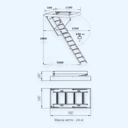 ЧЛ-15 600х1200 Лесенка Деревянная чердачная лестница встраиваемая в потолок