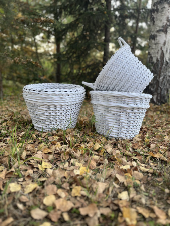 Кашпо из искусственного ротанга белый дерево 20 литров