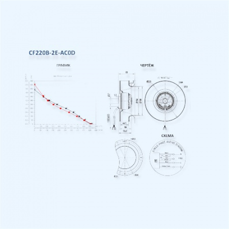 MES CF220B-2E-AC0D Мотор-колесо серии CF с назад загнутыми лопатками и диффузором MES CF220B-2E-AC0D Мотор-колесо серии CF с назад загнутыми лопатками и диффузором