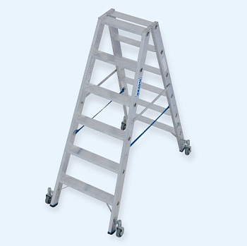 Двусторонняя алюминиевая передвижная стремянка со ступенями Krause 2х6 (124845)