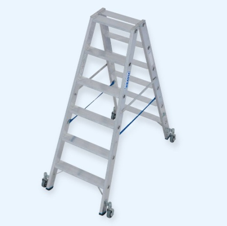 Двусторонняя алюминиевая передвижная стремянка со ступенями Krause 2х6 (124845)