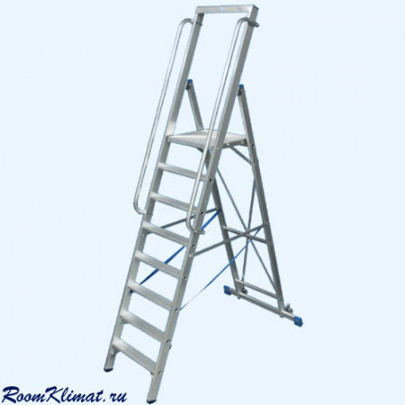 Передвижная лестница стремянка с большой площадкой роликами и поручнем Krause Stabilo 8 ступеней (127785)