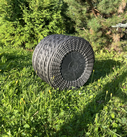 Кашпо низкий цилиндр из искусственного ротанга серебряный дуб 20 литров